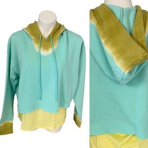 Wild Fable Crop Sweatshirt Womens XL Tie Dye Green Yellow Hood Tank Festival